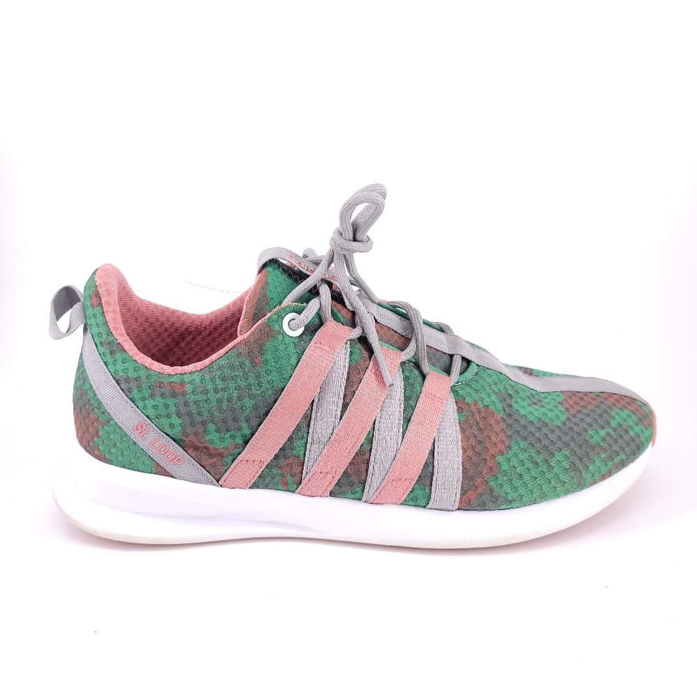 Adidas Women's Pink Green Camo SL Loop Size 10